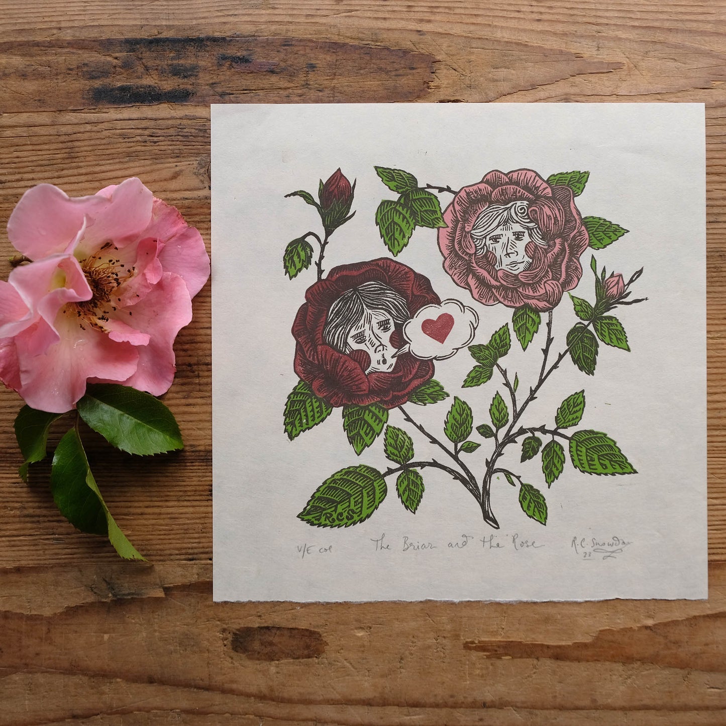 The Briar and The Rose - Lino Print