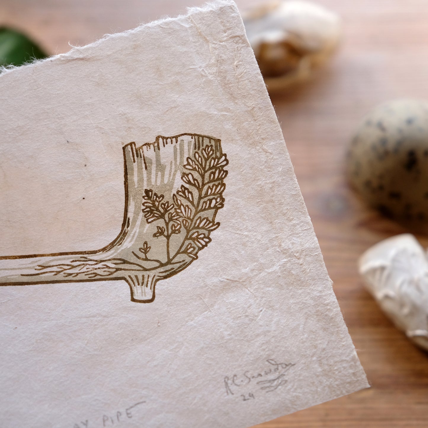 Clay Pipe - Limited Edition Mudlarking Lino Print