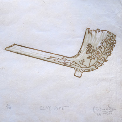 Clay Pipe - Limited Edition Mudlarking Lino Print