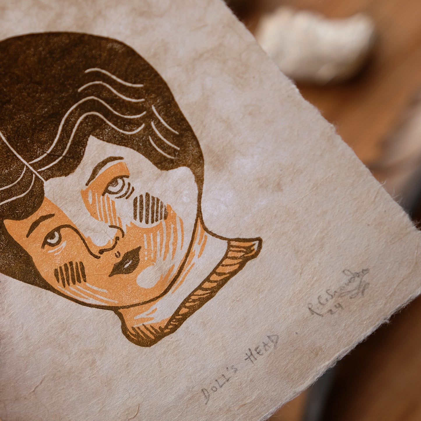 Doll's Head - Limited Edition Antique Style Lino Print