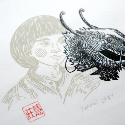 Dragon Lady - Lino Print - Chinese New Year