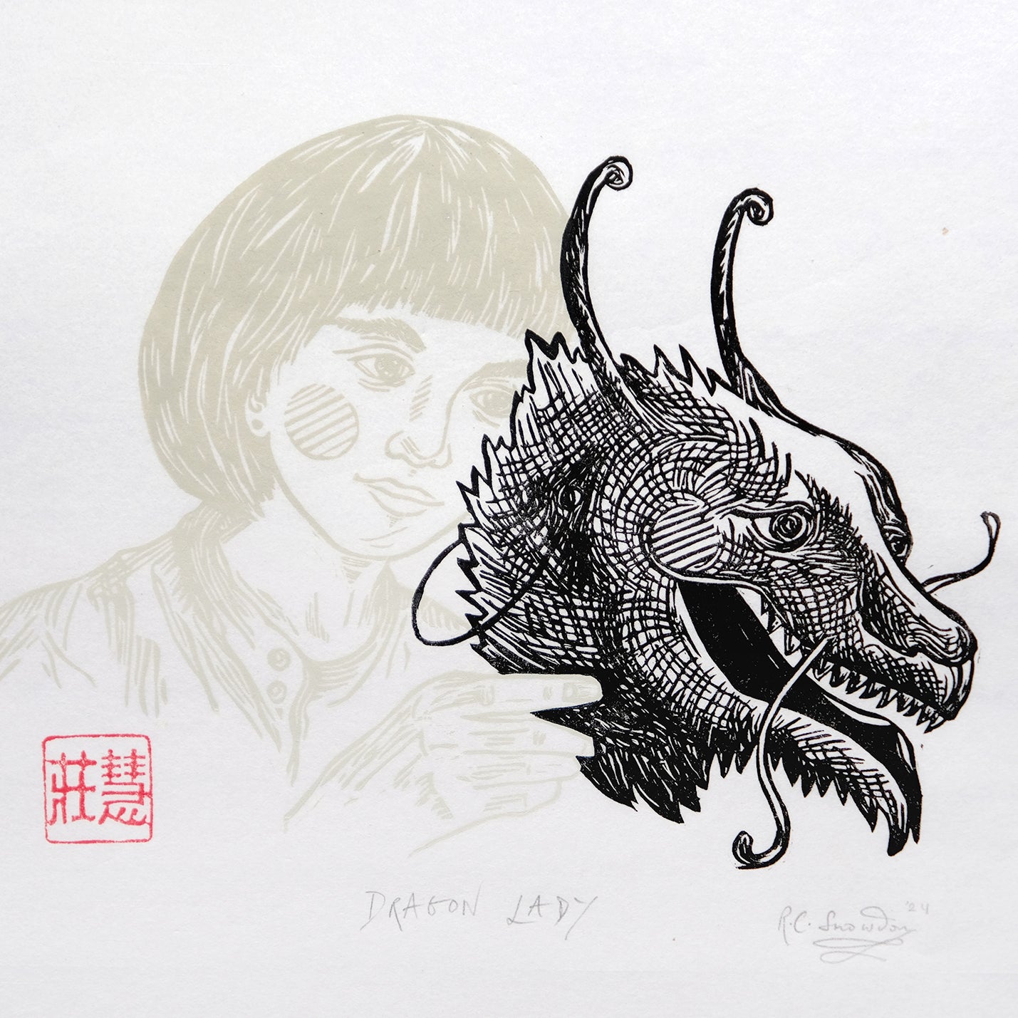 Dragon Lady - Lino Print - Chinese New Year