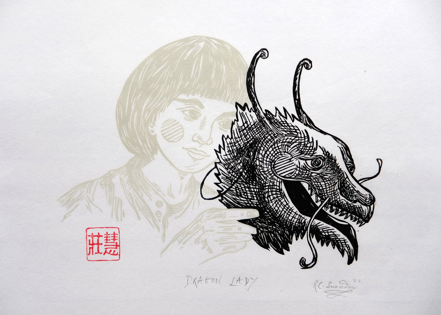 Dragon Lady - Lino Print - Chinese New Year