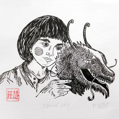 Dragon Lady - Lino Print - Chinese New Year