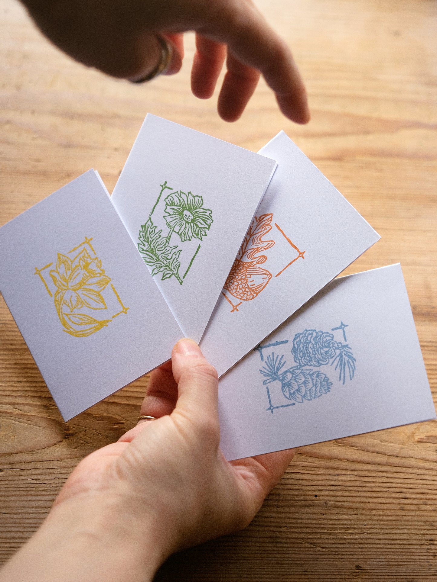 Four Seasons - Hand Printed Set of Four Mini Greetings Cards