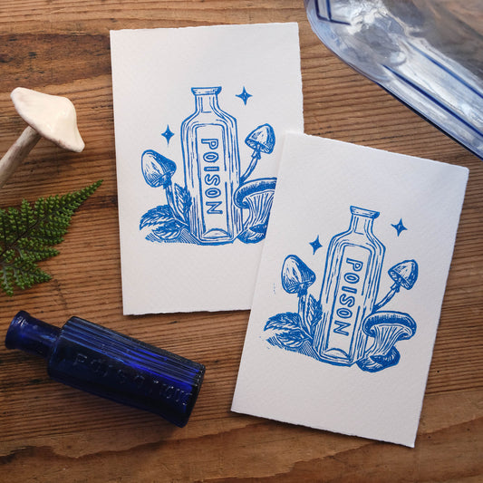 Poison Bottle - Hand Printed Mini Greetings Card