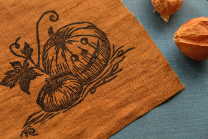 Halloween Pumpkin Patch - Lino Printed Linen Fabric Patch