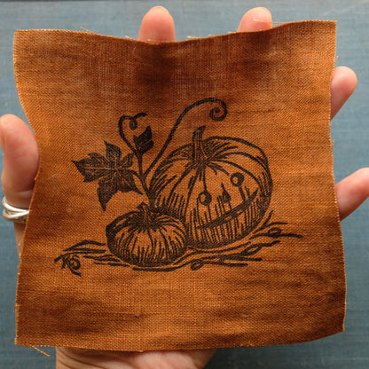 Halloween Pumpkin Patch - Lino Printed Linen Fabric Patch