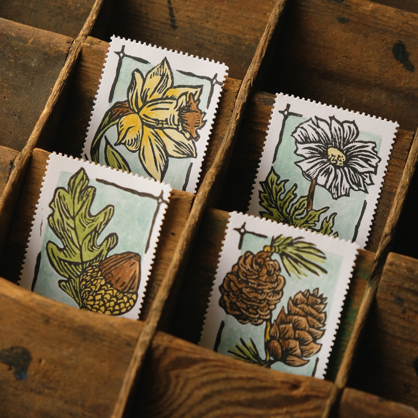 Seasonal Stamps - Botanical Mini Print Postage Stamp Set