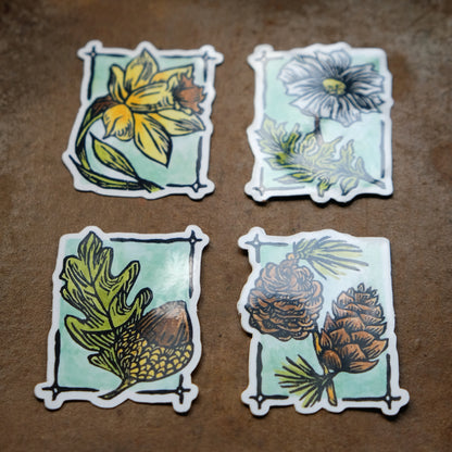 Seasonal Botanical Stickers - Set of Four