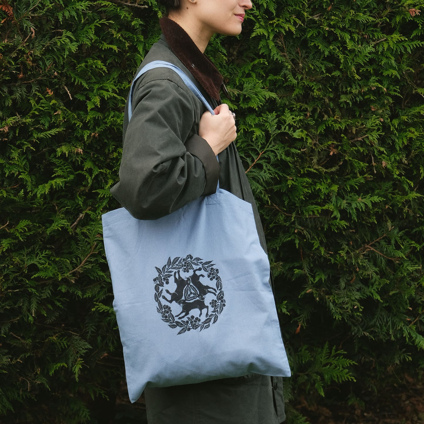 Tinners' Hares & Rowan - Lino Printed Organic Cotton Tote Bag