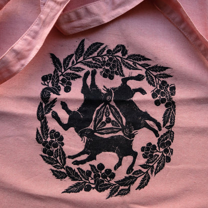 Tinners' Hares & Rowan - Lino Printed Organic Cotton Tote Bag