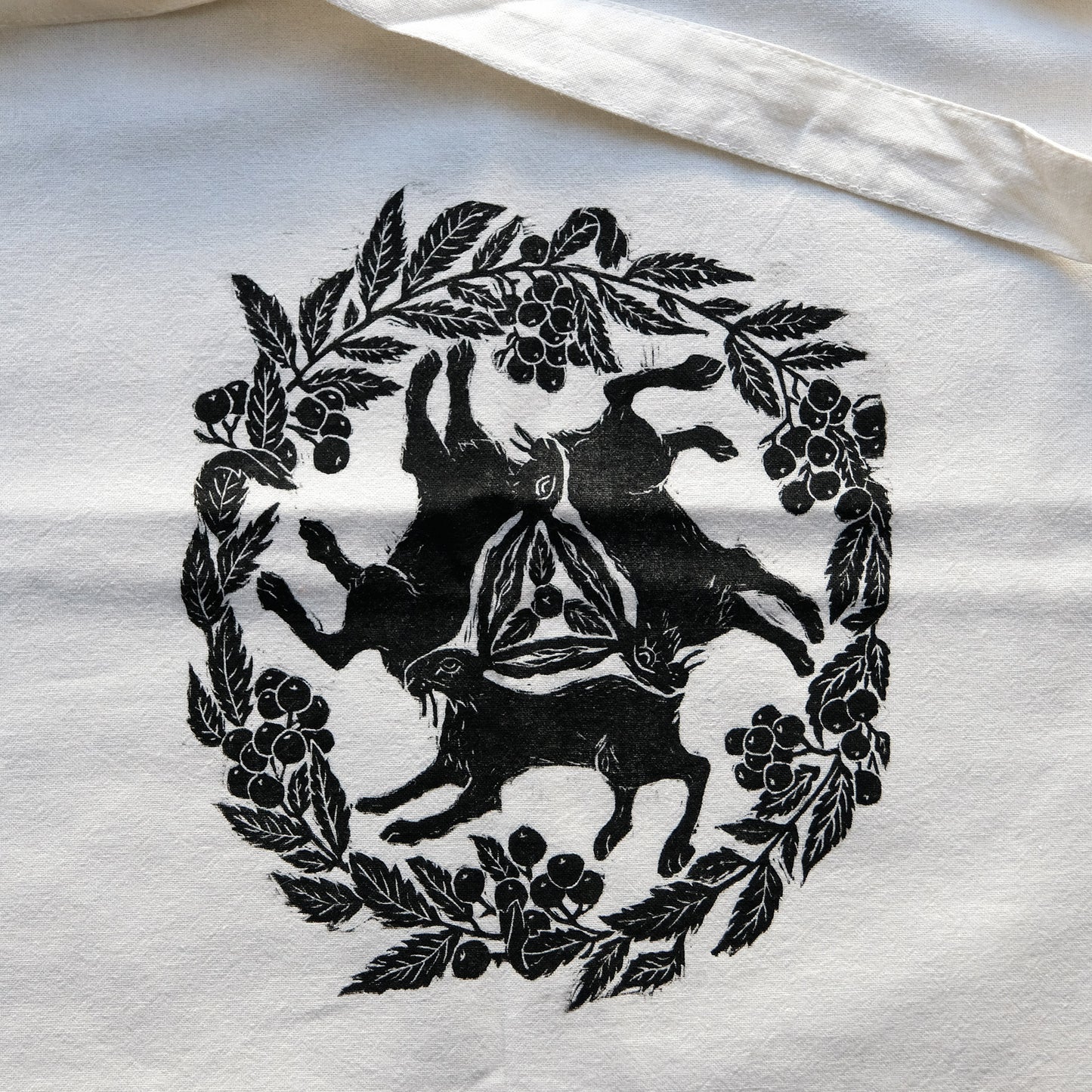 Tinners' Hares & Rowan - Lino Printed Organic Cotton Tote Bag