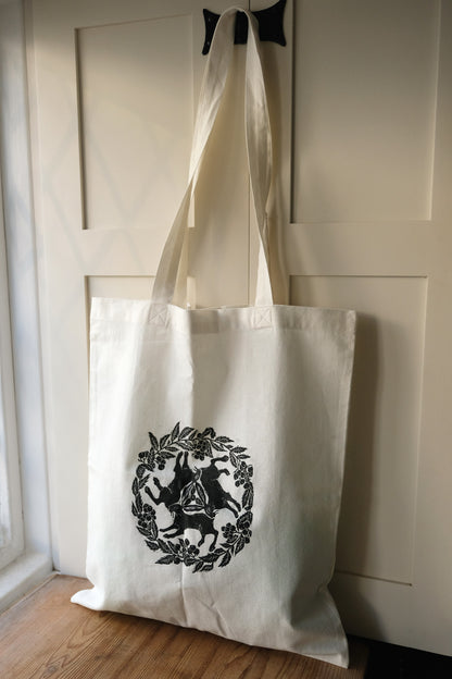 Tinners' Hares & Rowan - Lino Printed Organic Cotton Tote Bag