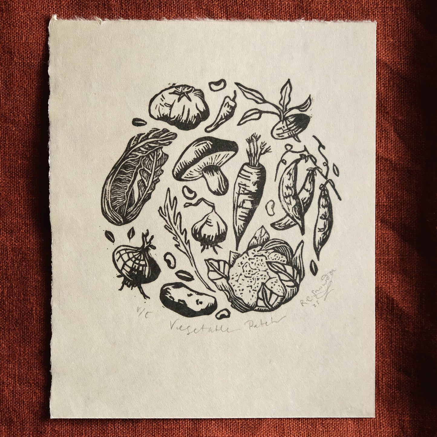 Mini Vegetable Circle Lino Print