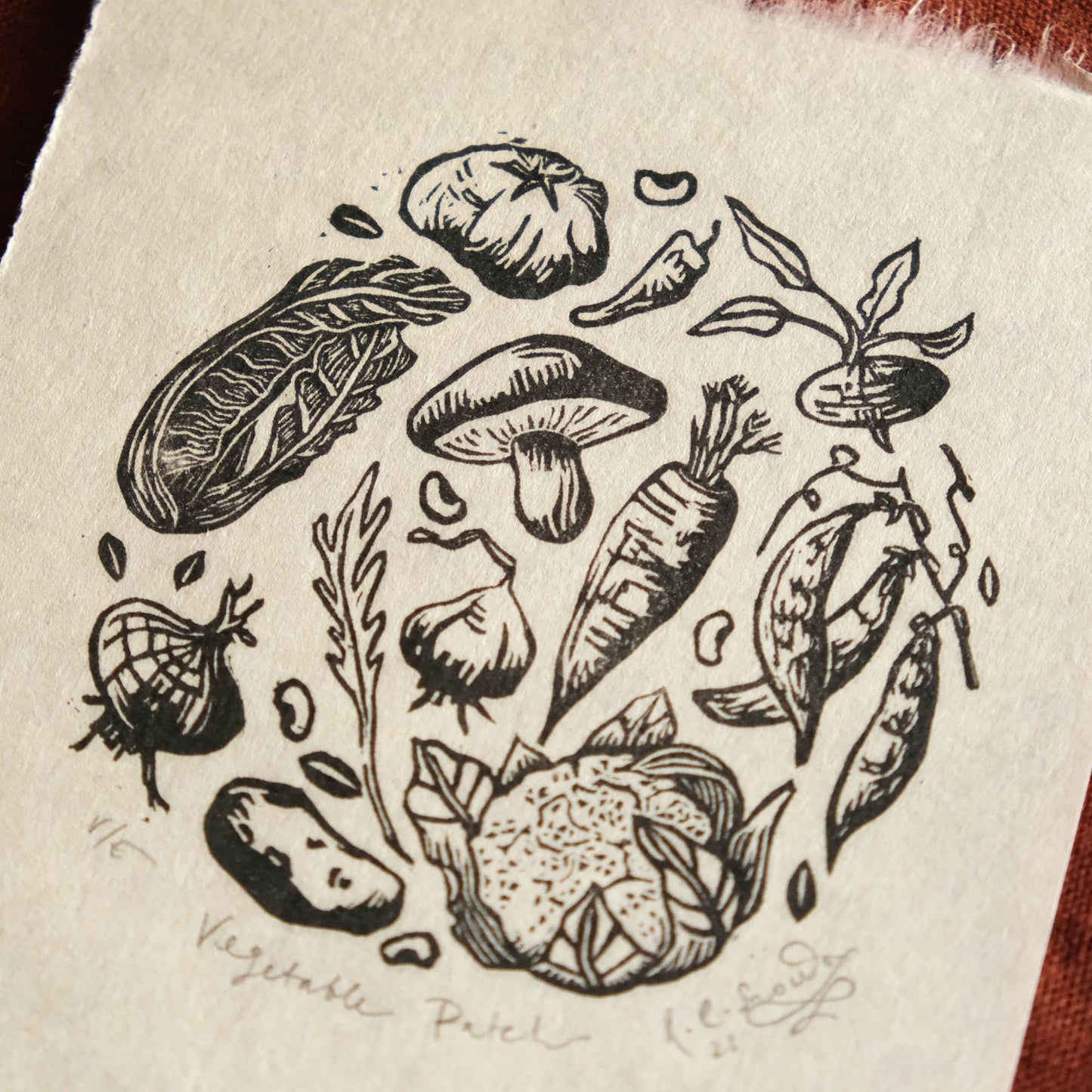 Mini Vegetable Circle Lino Print