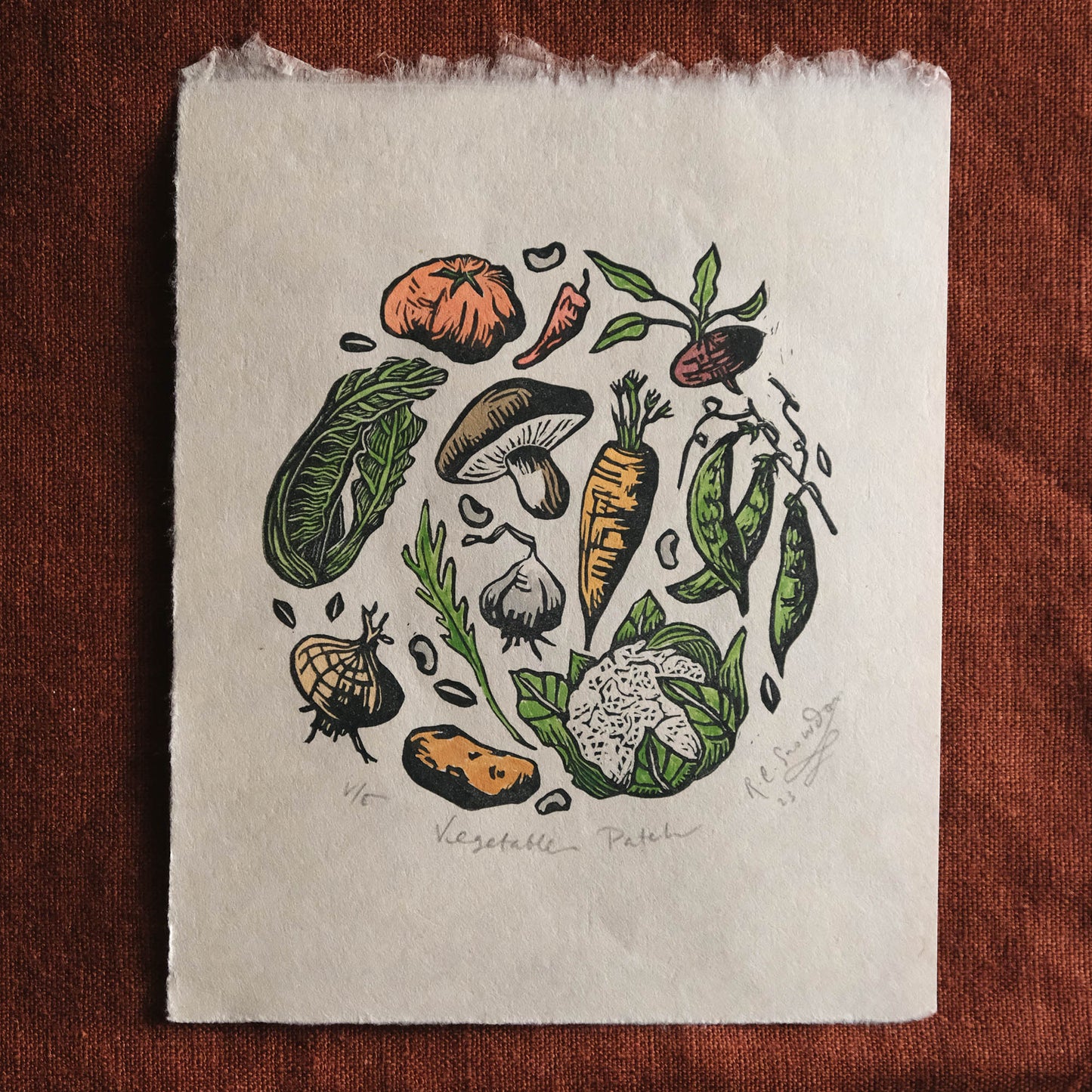 Mini Vegetable Circle Lino Print