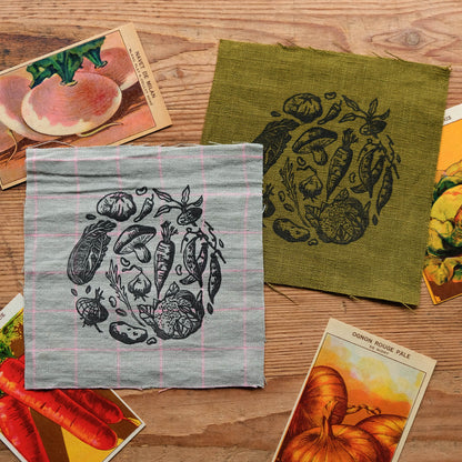 Vegetable Patch - Lino Printed Linen Fabric Patch