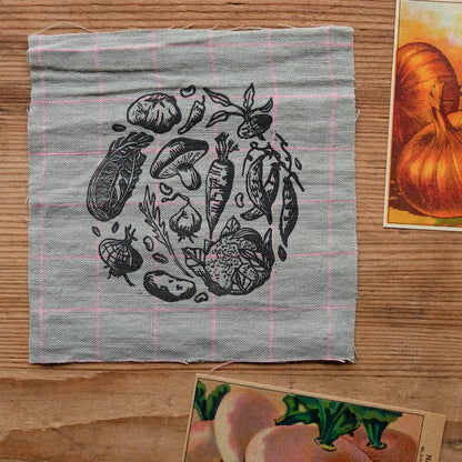 Vegetable Patch - Lino Printed Linen Fabric Patch