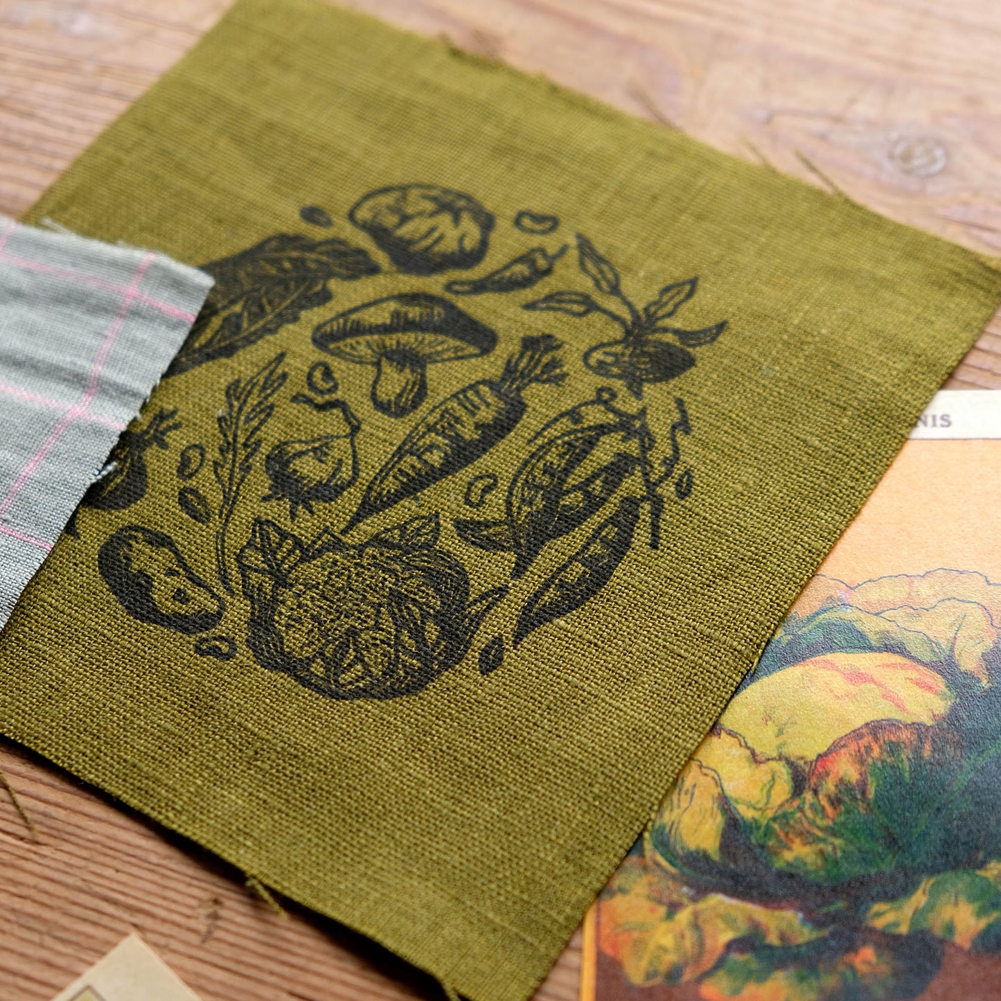 Vegetable Patch - Lino Printed Linen Fabric Patch