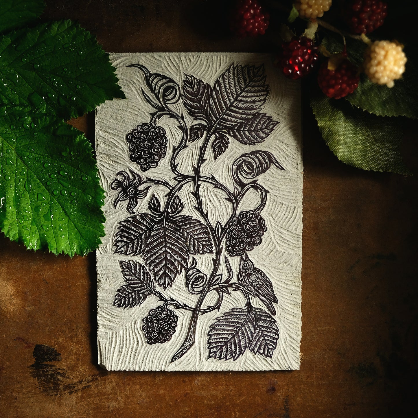 Blackberry Tangle - Lino Print