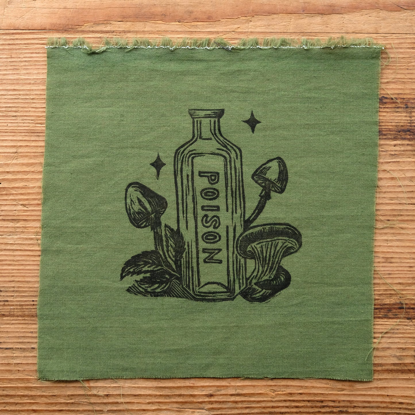 mushrooms // blue green linocut stamp Fabric
